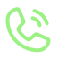 Green line icon of a phone receiver with sound waves, symbolizing a phone call or contact.