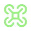 Green line icon of a drone with four rotors.