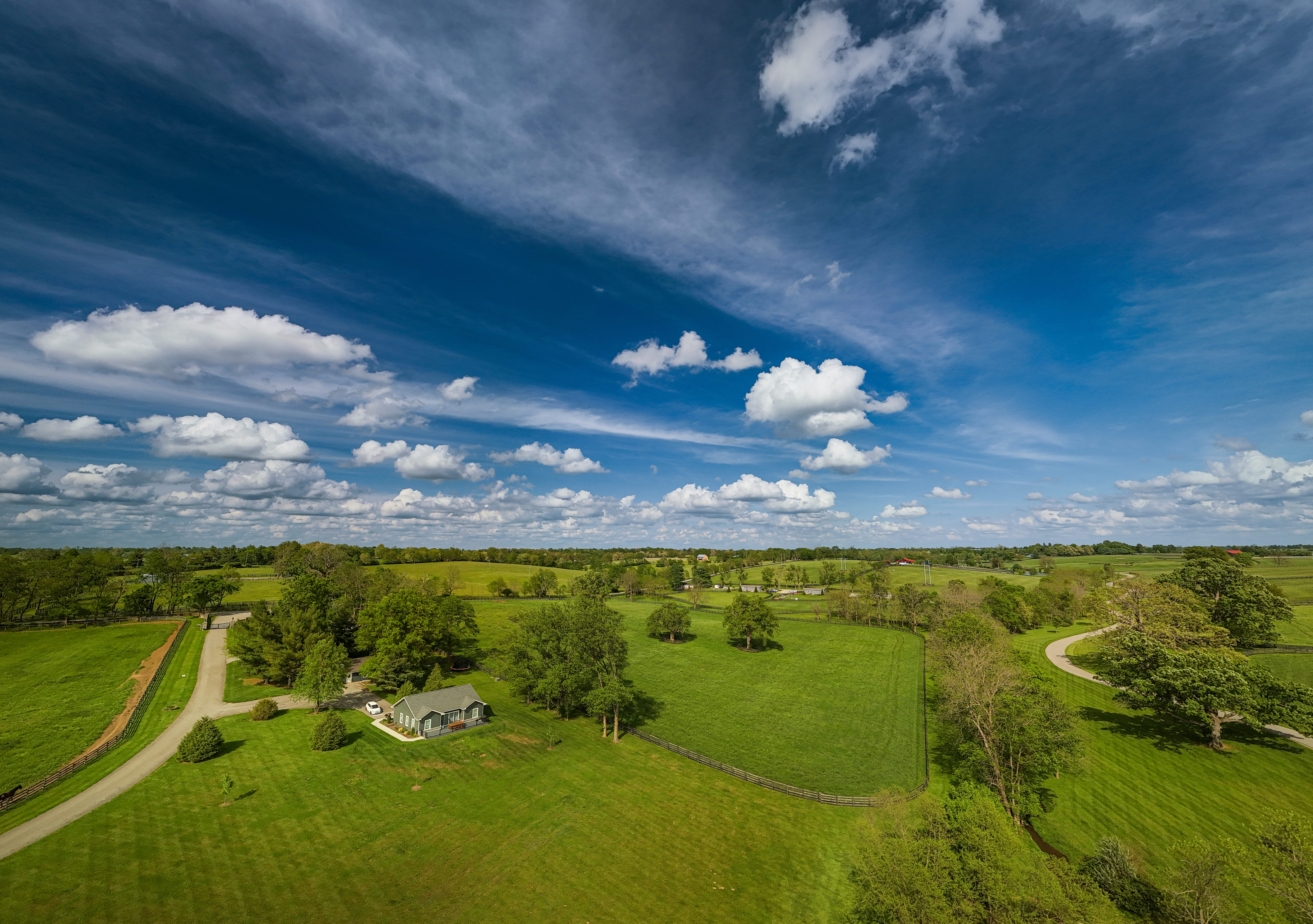 Four farmers in a lush field observing a drone spraying crops, using digital devices to analyze agricultural data.